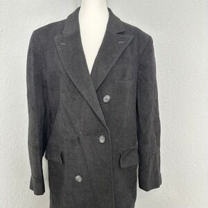 Vintage Adams Row‎ Wool Blend Gray Double Breasted Long Overcoat Mens